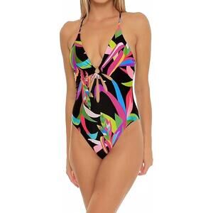 NEW TRINA TURK women's birds of paradise floral one piece swimsuit in black